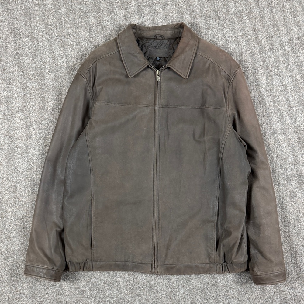 Vintage John Ashford Brown Genuine Leather Full Zip Jacket Men’s XXLT Sun Faded